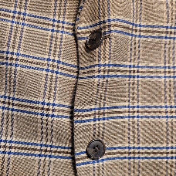 Alan Flusser Mens Paisley Lined 2-Button Blazer Jacket Beige Brown Checked EUC - Picture 3 of 13